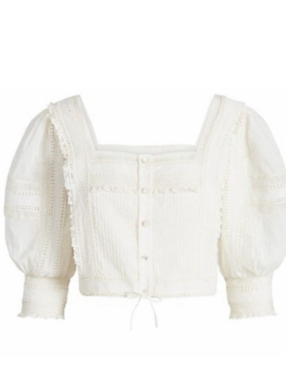 Polo by Ralph Lauren Ivory cotton voile lace Square-Neck Puff Sleeve Blouse